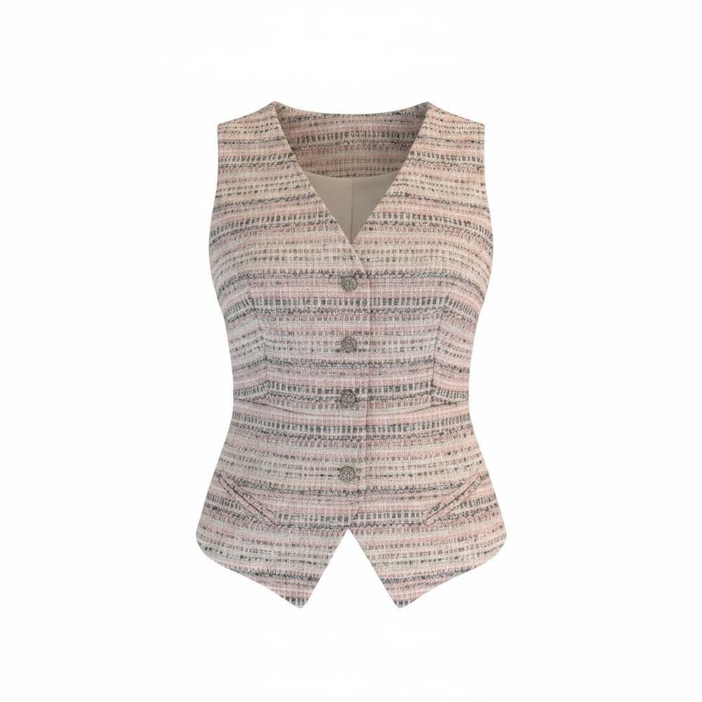 Lattitude Official Tweed Peplum Vest Pink Multi Size M